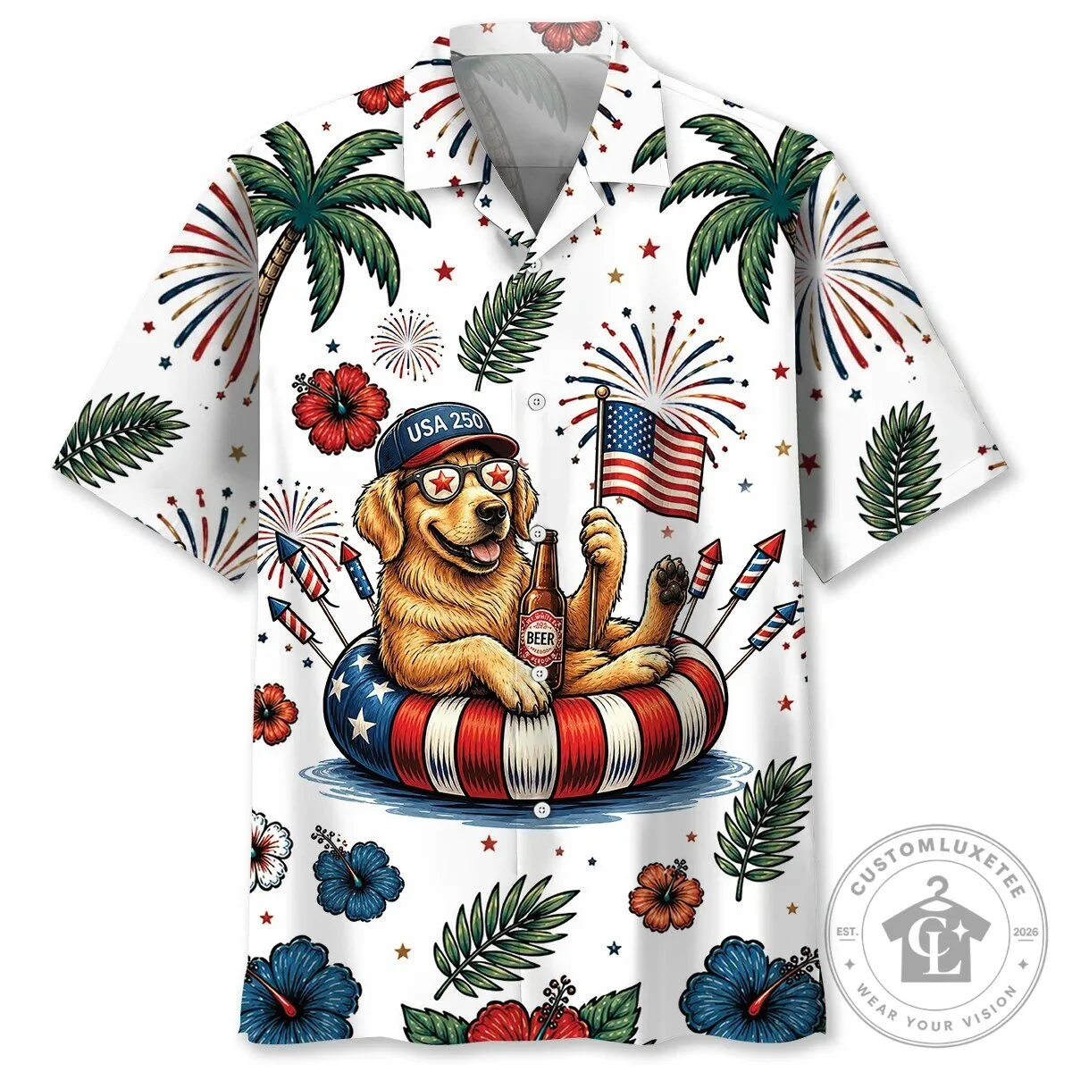 Patriotic Hawaiian Shirt for Dogs - Golden Retriever 4th of July Style
