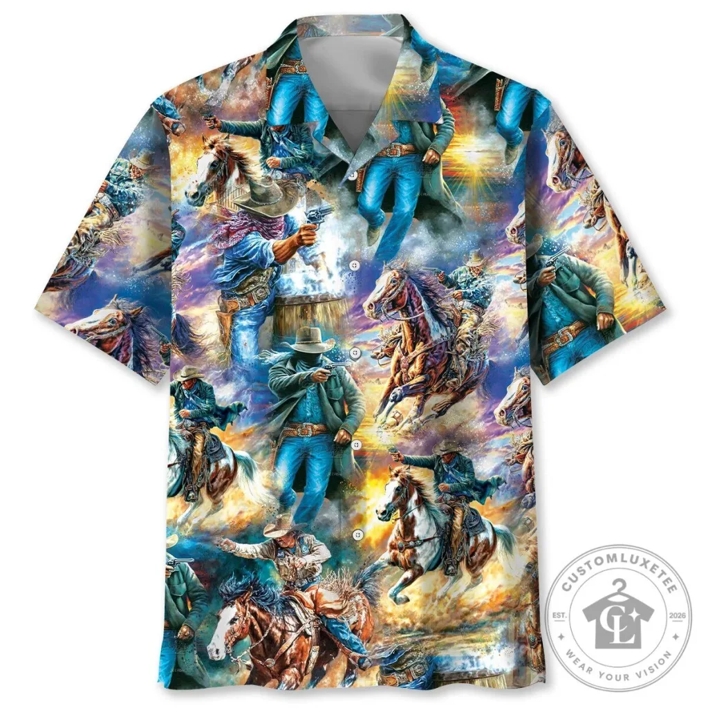 Cowboy Shirt Western Rodeo Horse Riding Hawaiian Button Down Shirt Cowboy Shirt Western Rodeo Horse Riding Hawaiian Button Down Shirt