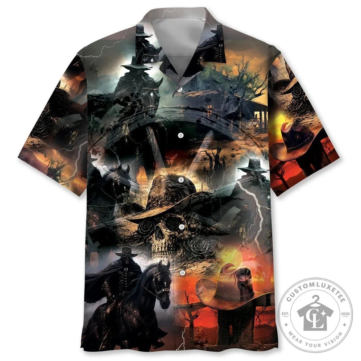 Gothic Western Cowboy Shirt Skull Horseman Hawaiian Shirt