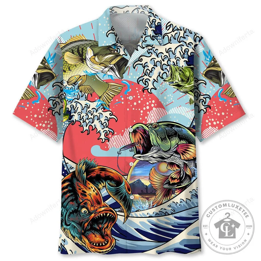 Fishing Life Shirt Bass Fish Hawaiian Button-Up Shirt