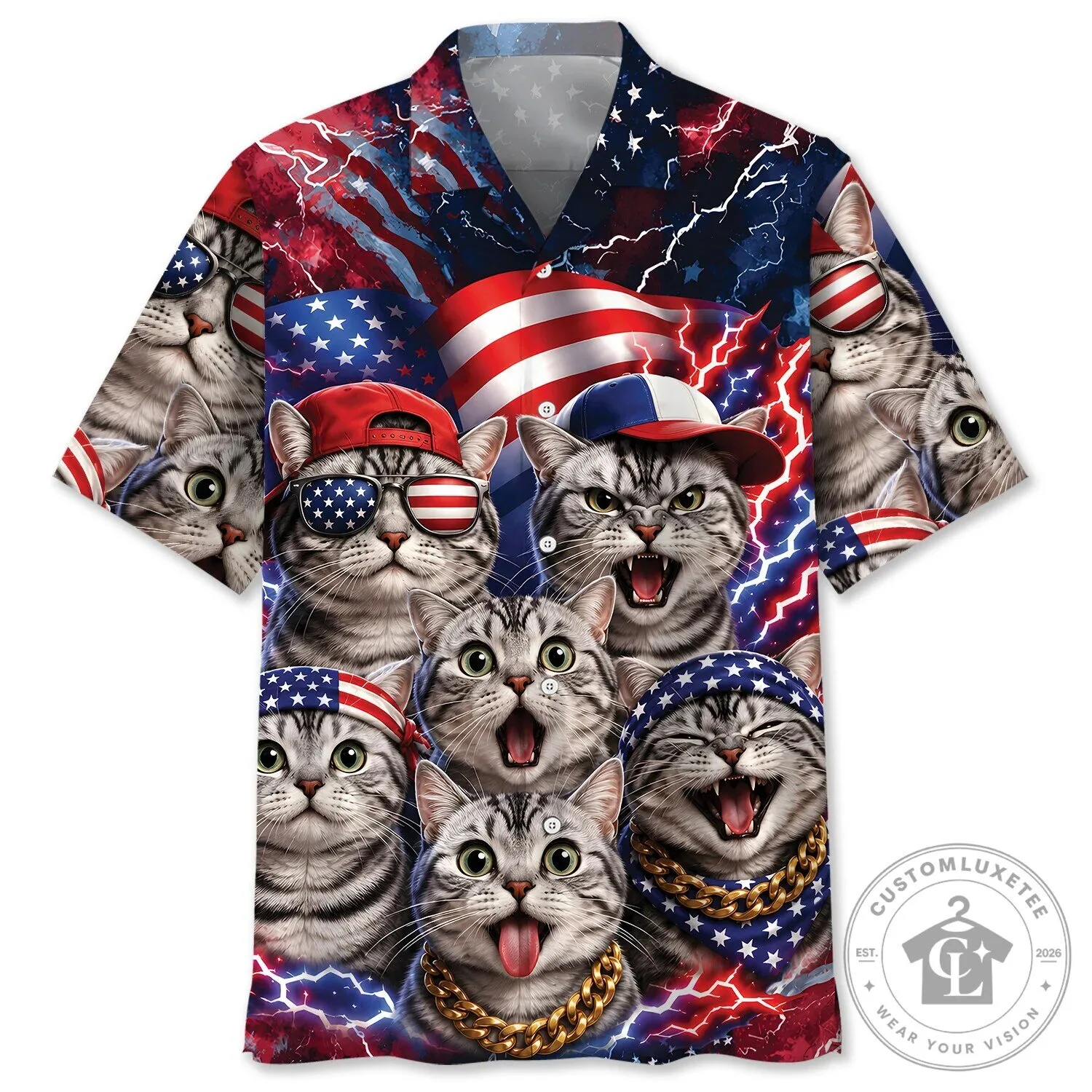 Funny American Shorthair Cats Patriot Hawaiian Shirt