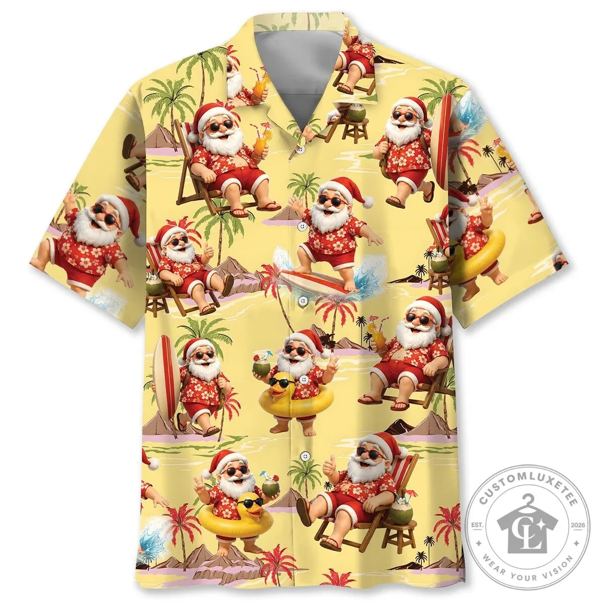 Funny Santa Claus Tropical Beach Christmas Holiday Hawaiian Shirt