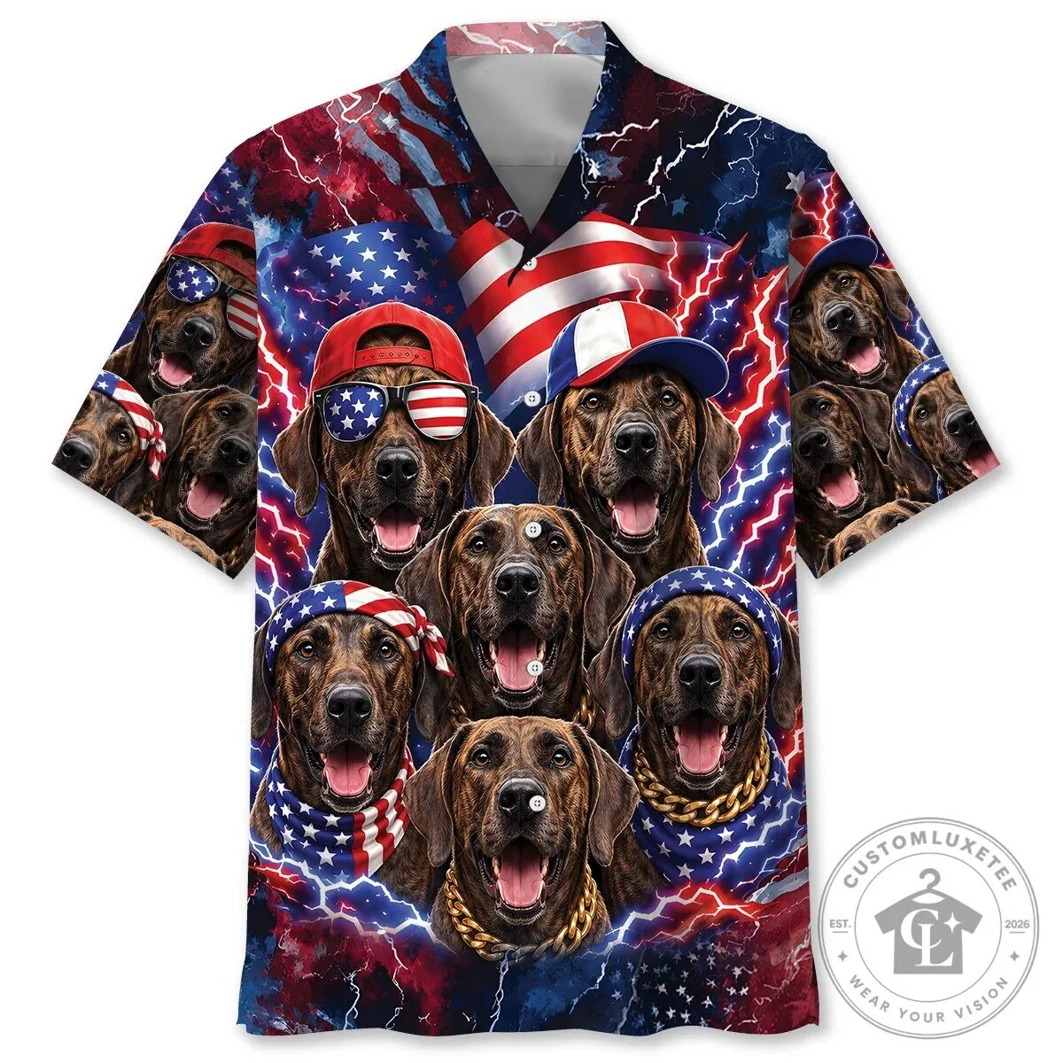 Patriotic Plott Hound Dog American Flag Hawaiian Shirt