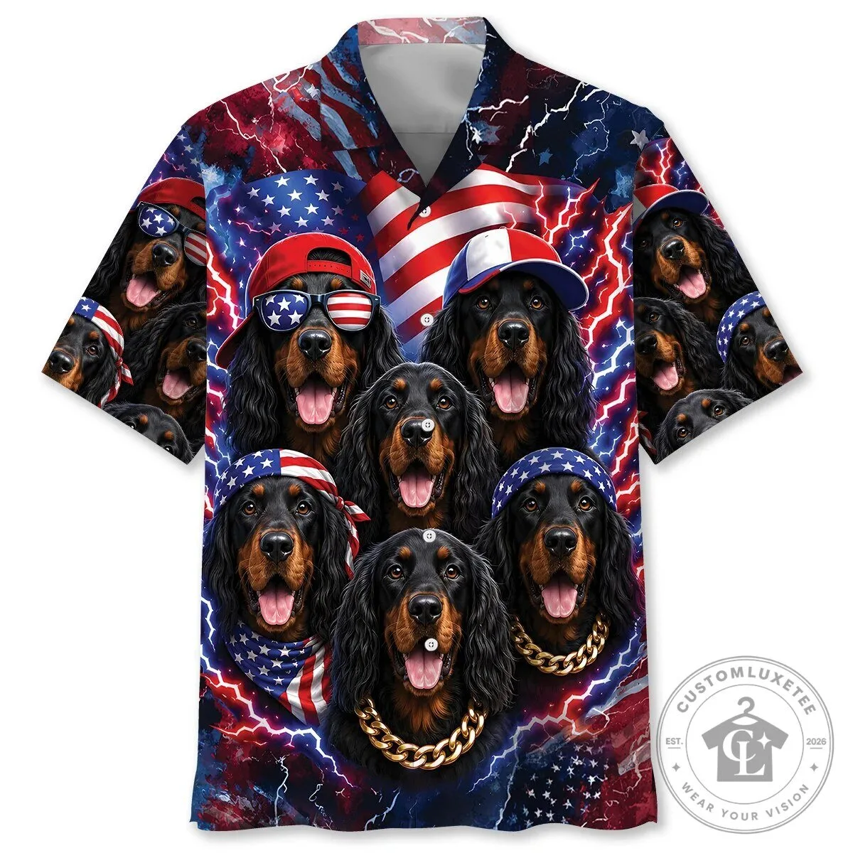 Flat-Coated Retriever Dog American Flag Patriotic Hawaiian Shirt
