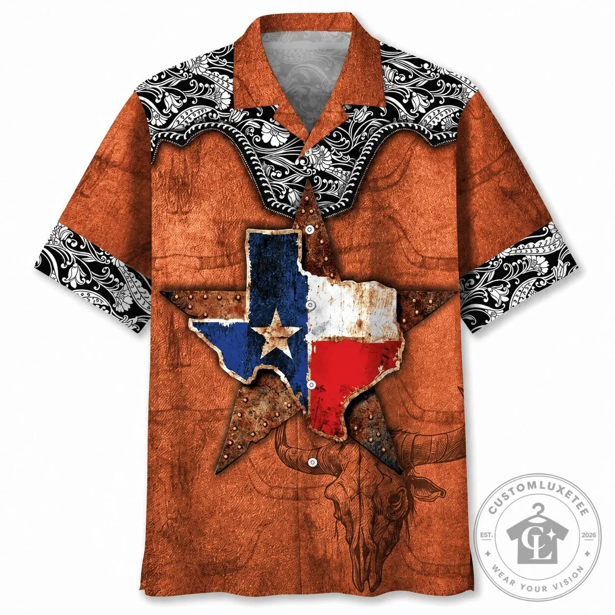Texas State Flag Vintage Copper Western Style Hawaiian Shirt for Men