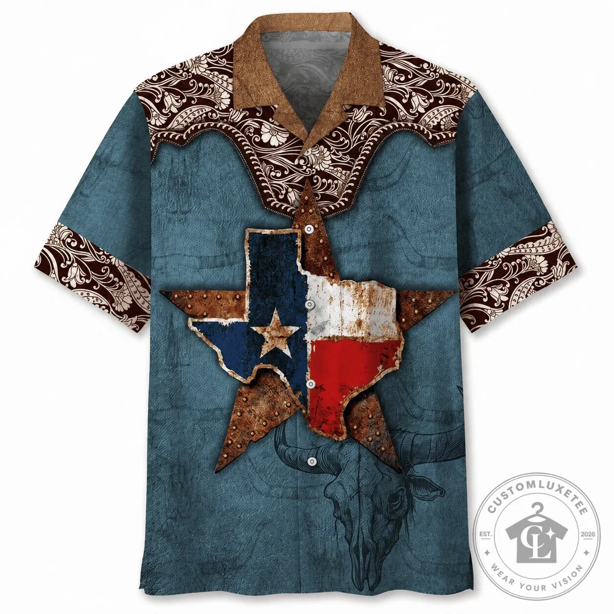 Texas Lone Star State Flag Vintage Cowboy Style Hawaiian Shirt