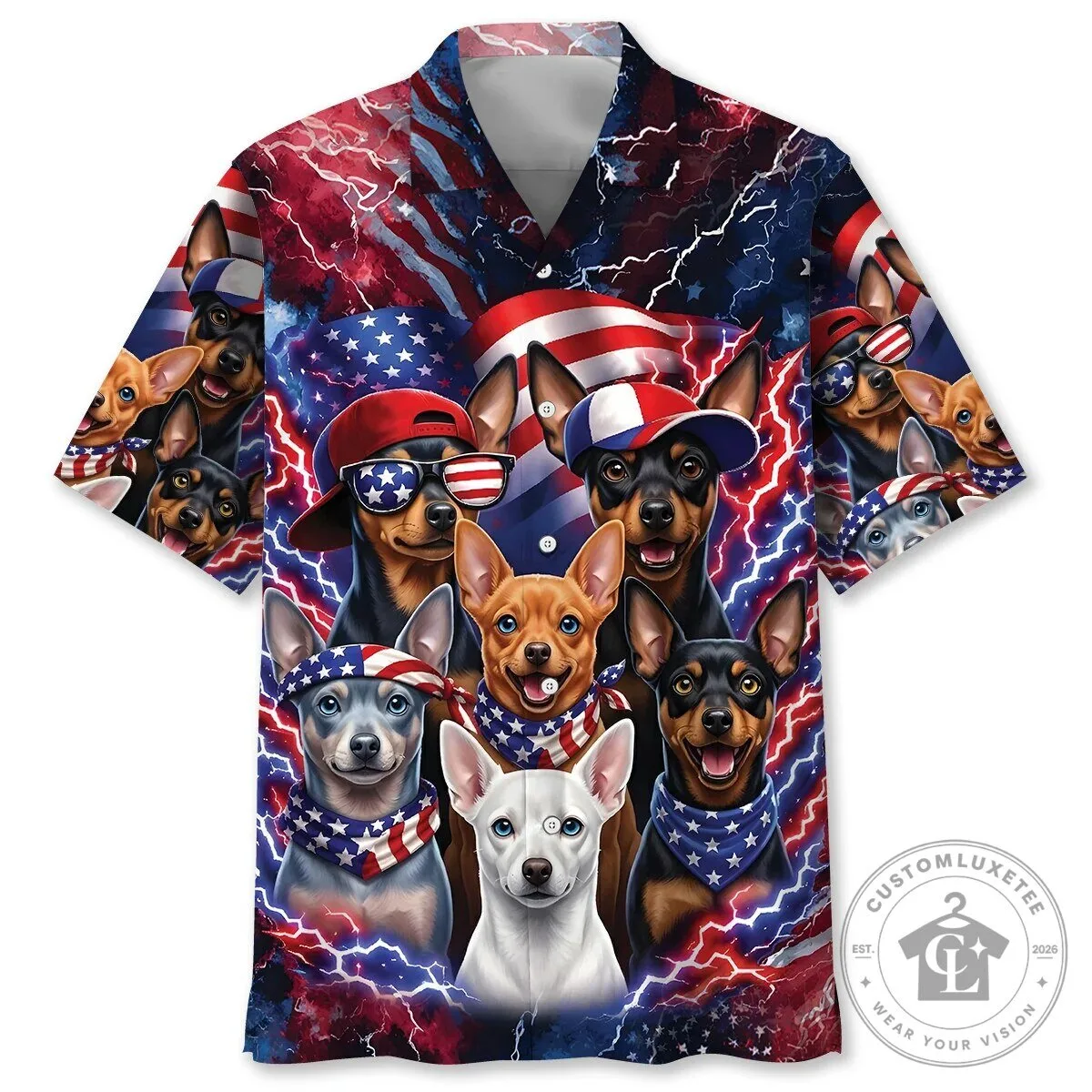 Funny Miniature Pinscher Patriotic American Flag Hawaiian Shirt