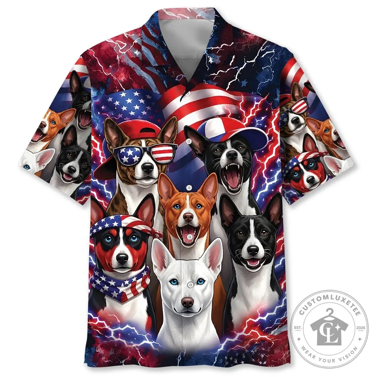 Funny Basenji Dog Patriot American Flag Hawaiian Shirt