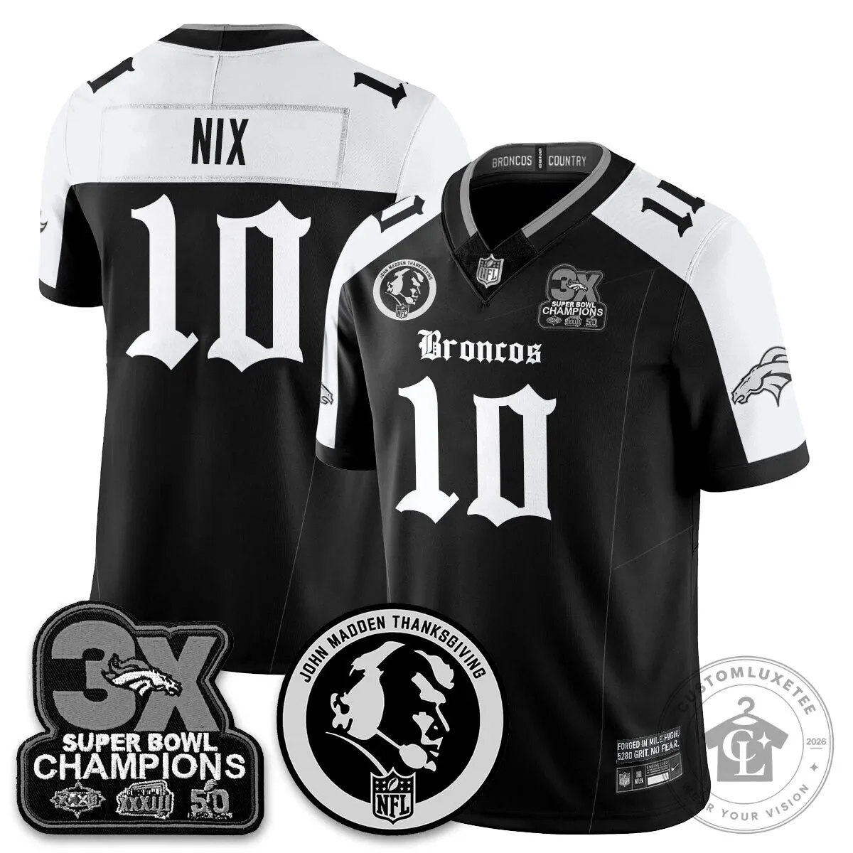 John Madden Thanksgiving Denver Broncos Black Football Jersey