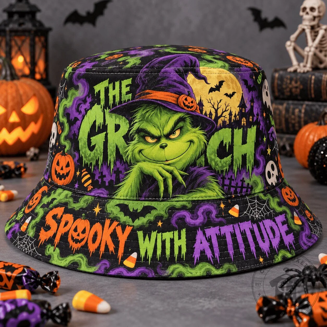 The Grinch Spooky With Attitude Halloween Graphic Bucket Hat 2 The Grinch Spooky With Attitude Halloween Graphic Bucket Hat