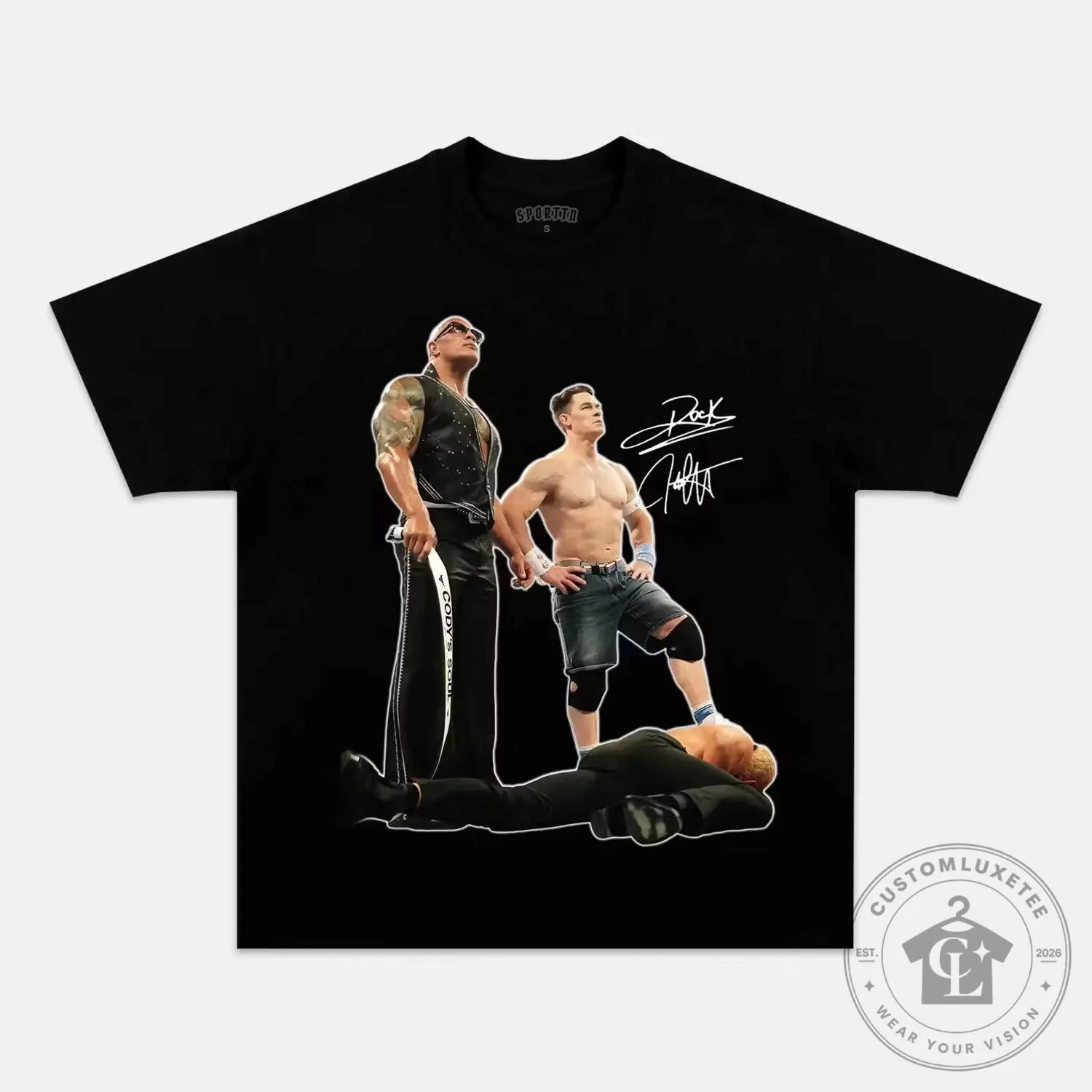 John Cena and Dwayne The Rock Johnson Wrestling Legends Black T-Shirt
