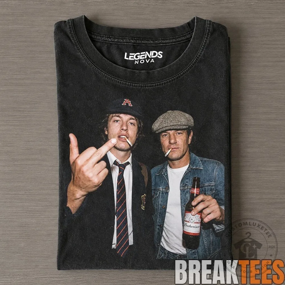 AC/DC Angus Young Brian Johnson Vintage Rock Band Concert Black T-Shirt