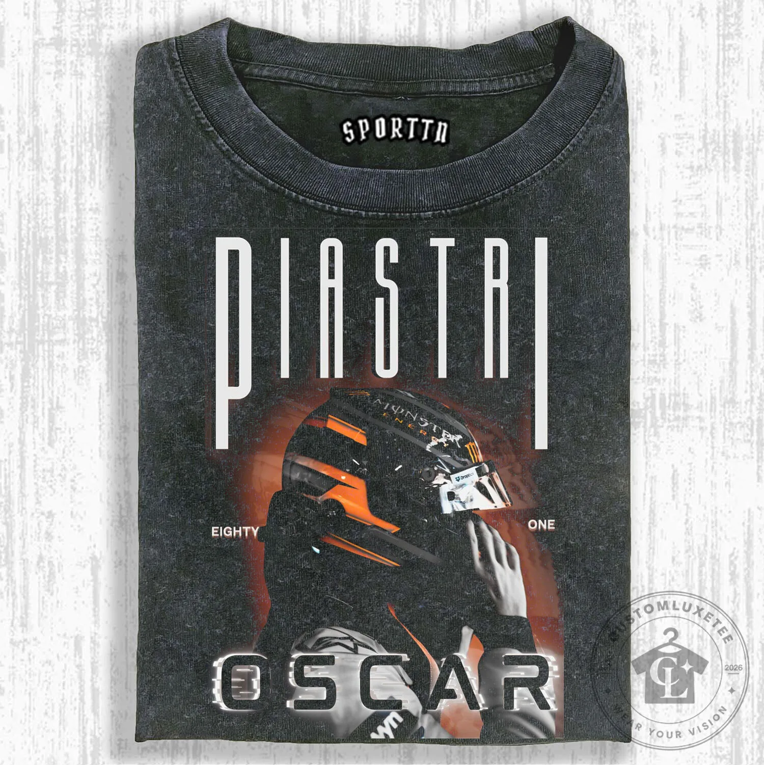 Oscar Piastri F1 Racing Driver Graphic Washed Black T-Shirt