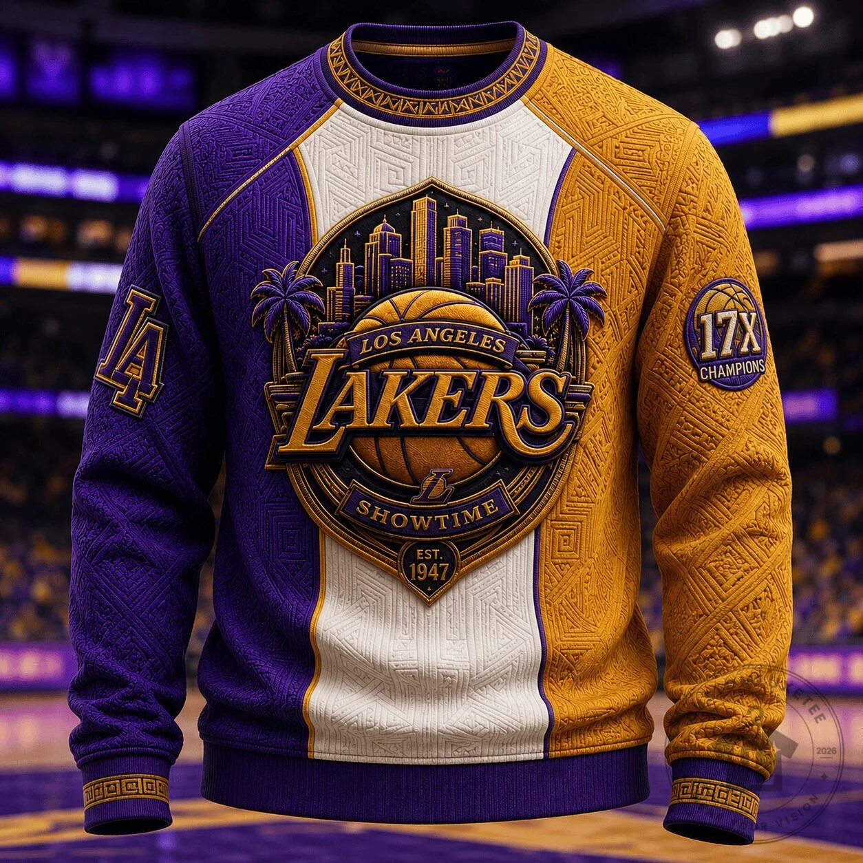 Los Angeles Lakers Showtime 17X Champions Embossed Pattern Sweatshirt