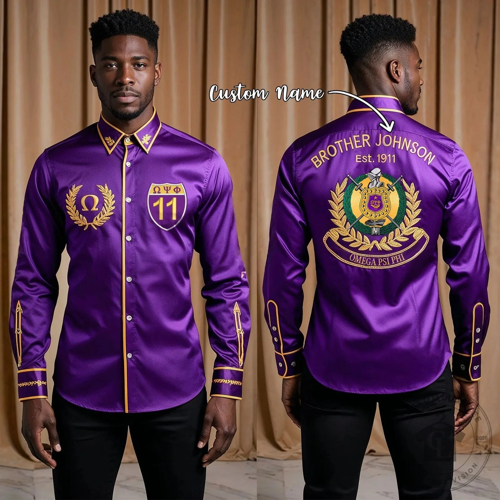 Omega Psi Phi Fraternity Purple Long-Sleeve Button-Up Shirt