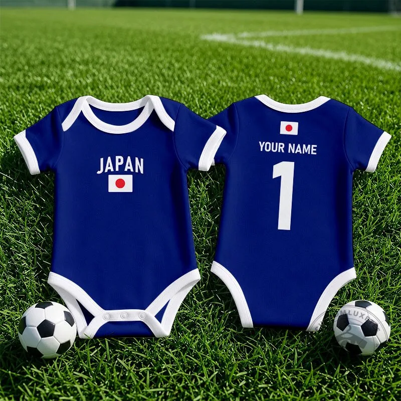 Japan National Football Team Baby Romper with Custom Name and Number