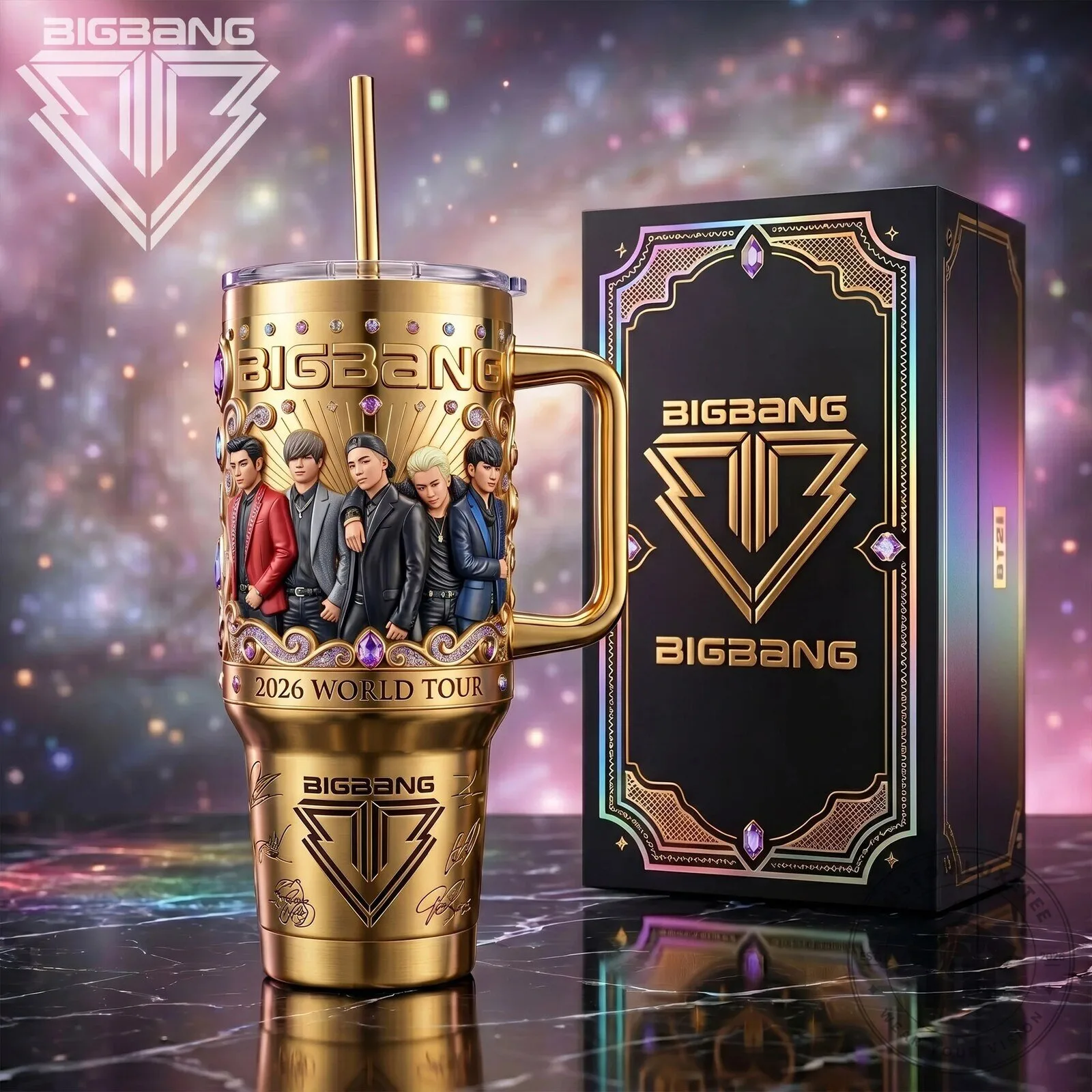 Big Bang K-Pop Band 2026 World Tour Gold Stainless Steel Tumbler with Handle