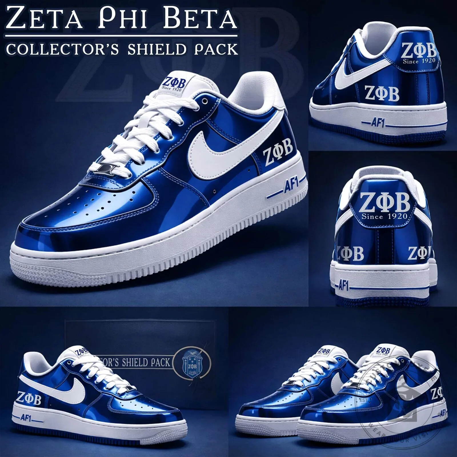 Zeta Phi Beta Sorority Royal Blue and White Air Force 1 Sneakers