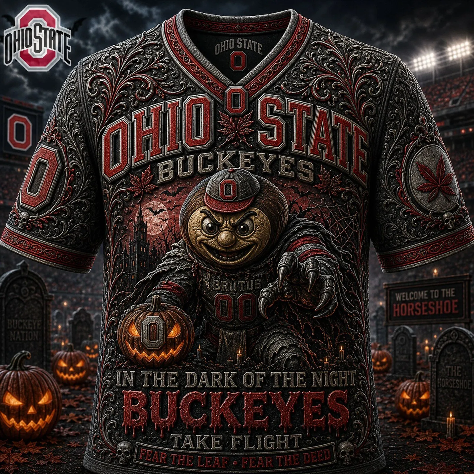 Ohio State Buckeyes Halloween Brutus Buckeye Scary Night Football Jersey