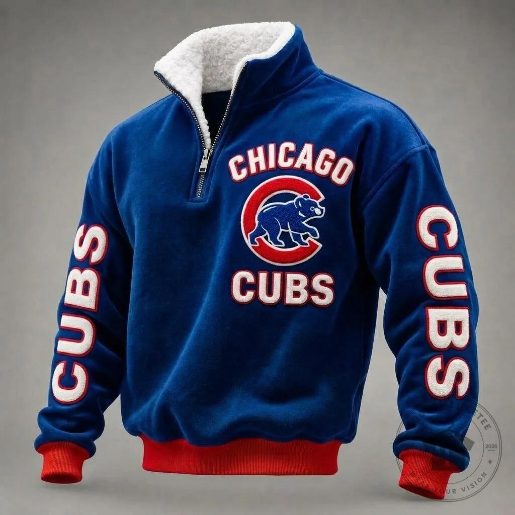 Men's Fleece Pullover Sweatshirt with Quarter-Zip for Chicago Cubs Baseball Team