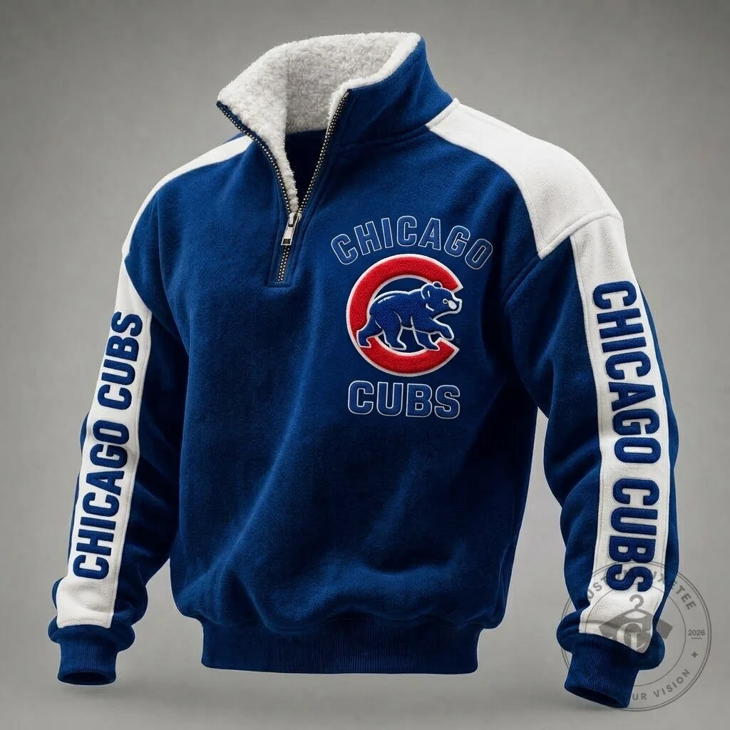 Chicago Cubs Baseball Team Quarter-Zip Fleece Pullover Sweatshirt