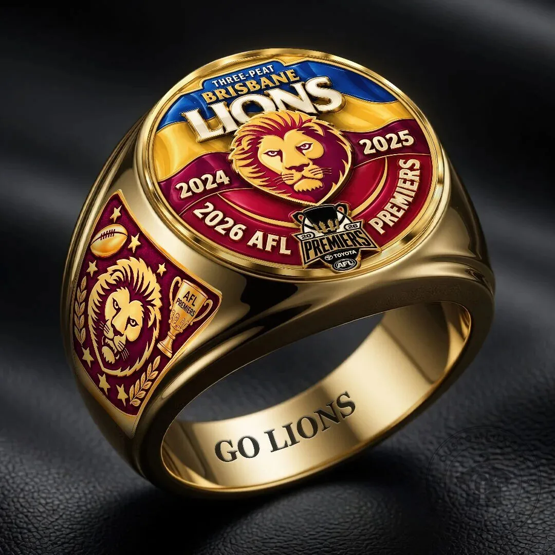 Brisbane Lions 2026 AFL Premiers Three-Peat Championship Gold Ring