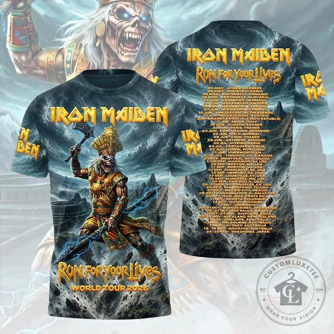 Graphic T-Shirt for Iron Maiden's 2026 World Tour: Run For Your Lives Design