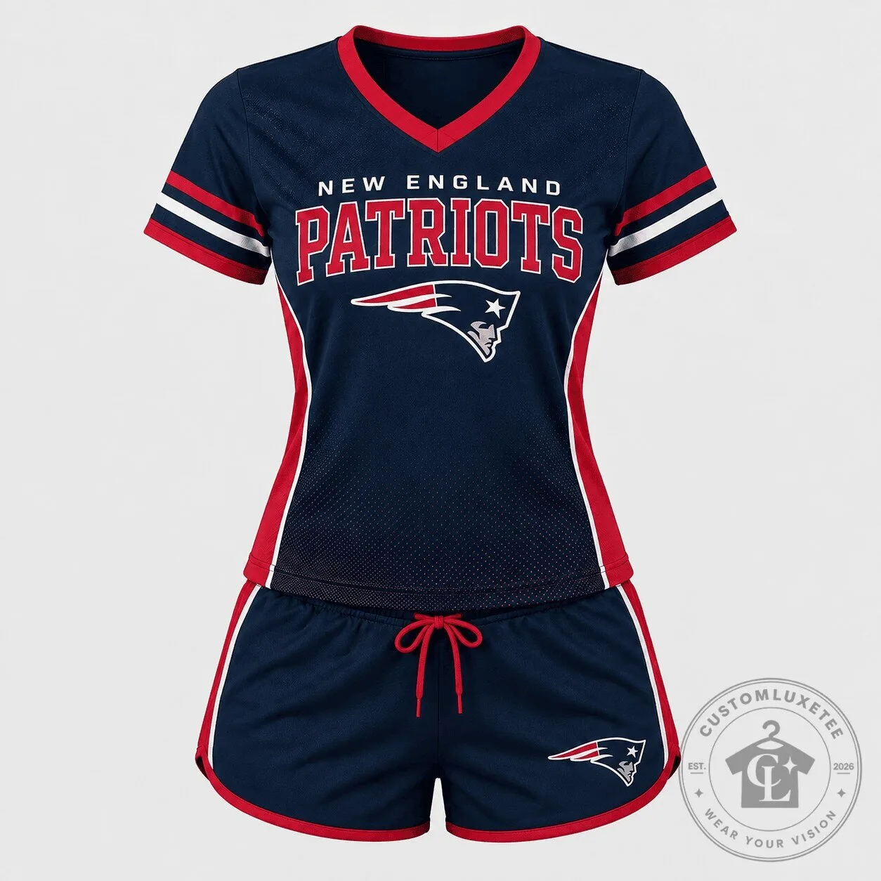 New England Patriots Women's Gridiron Comfort V-Neck Short Sleeve Pajama Set