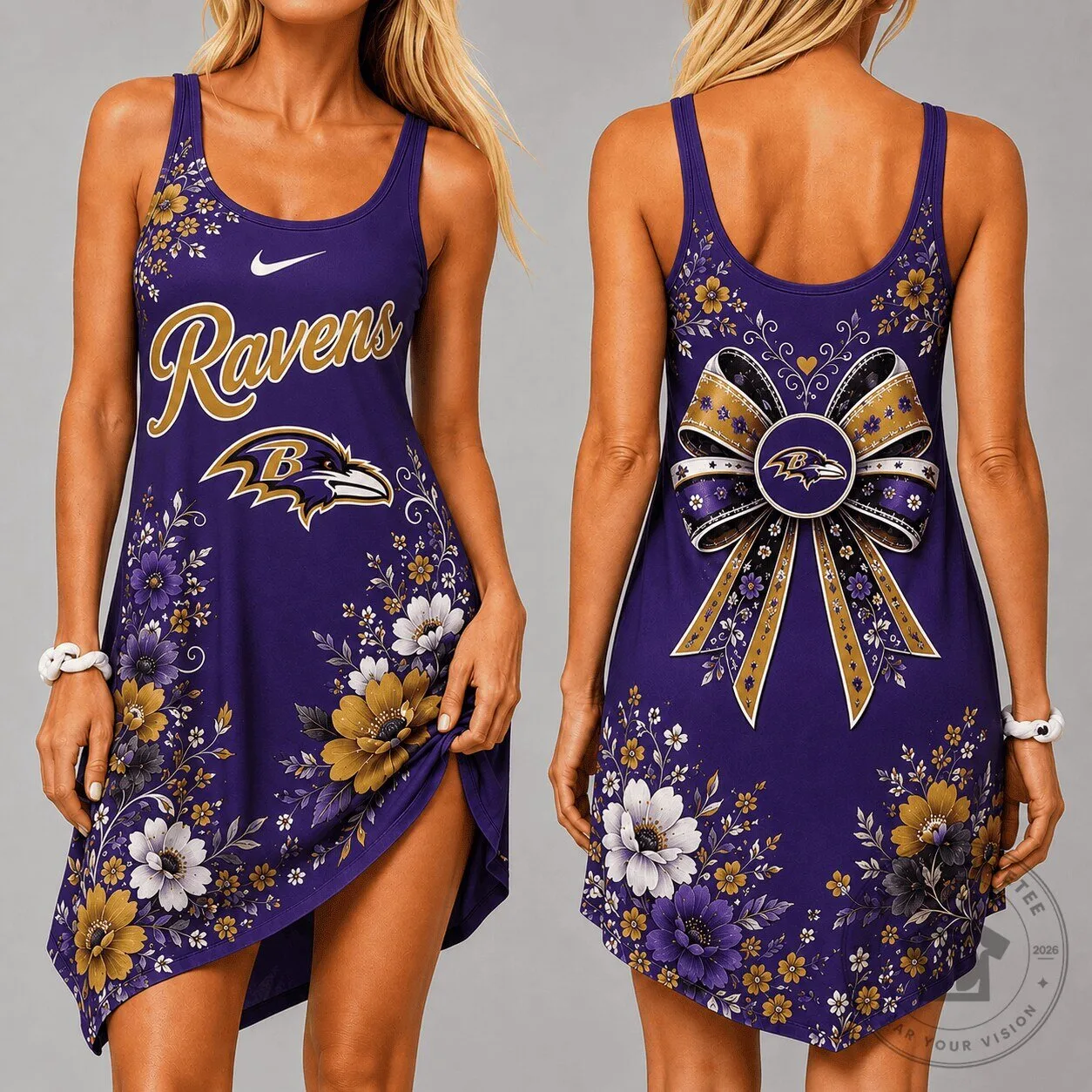 Baltimore Ravens NFL Floral Pattern Women's Sleeveless Cami Dress