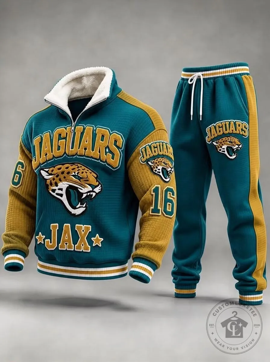 Jacksonville Jaguars Teal and Gold Half-Zip Pullover and Sweatpants Tracksuit Set