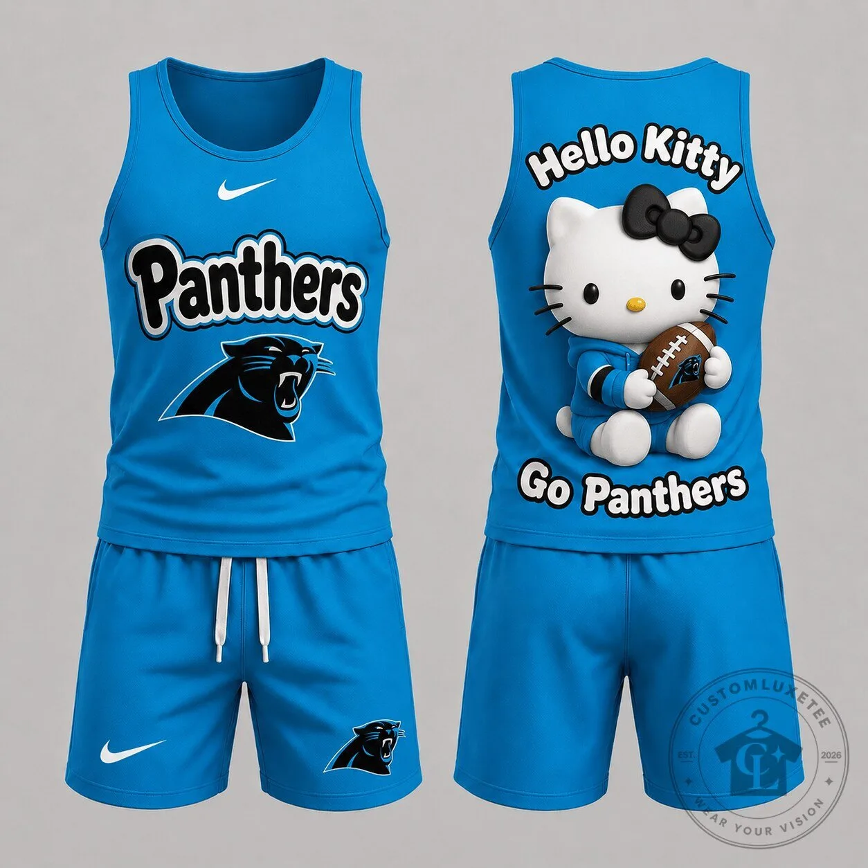 Carolina Panthers Hello Kitty Football Blue Tank Top