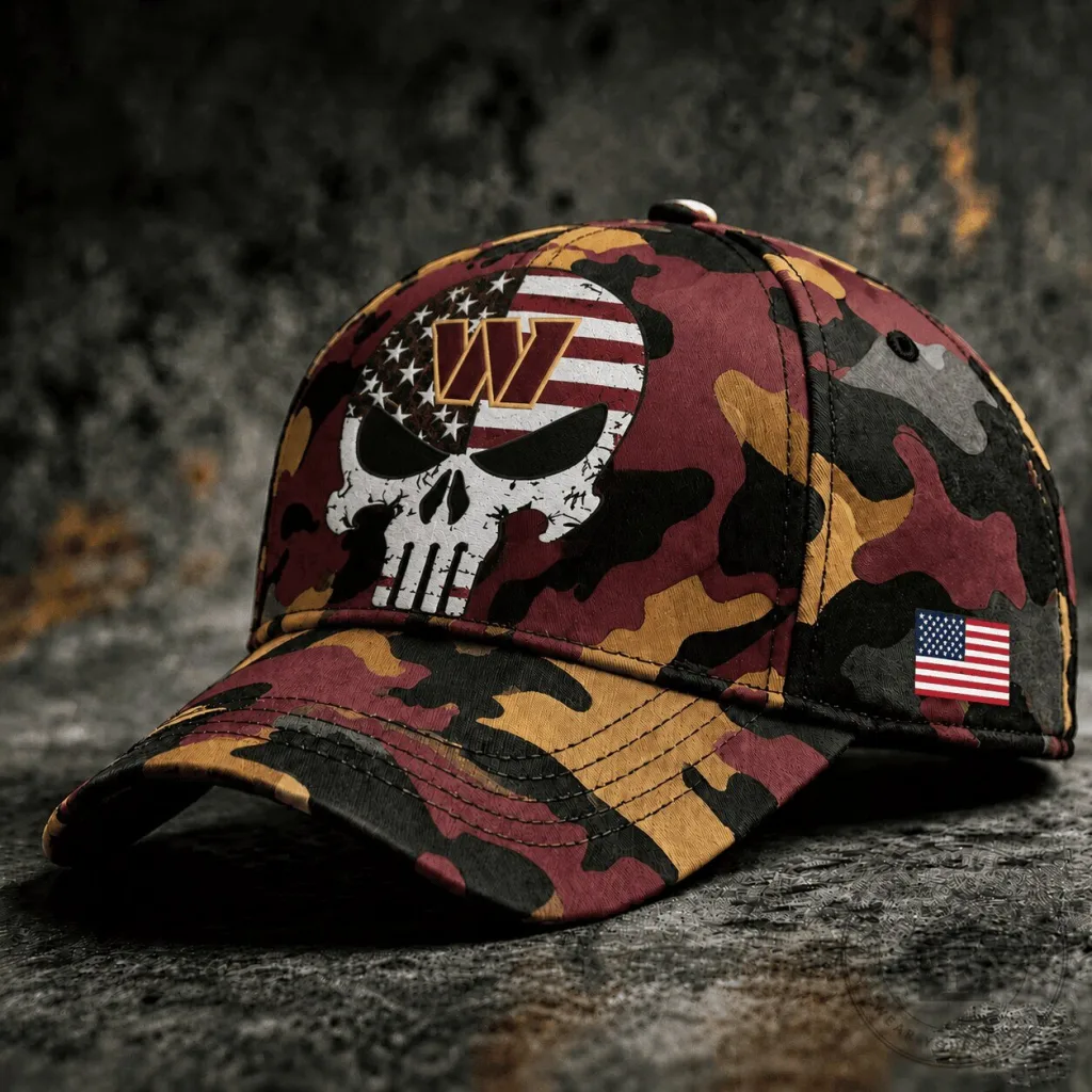 Washington Commanders Skull Camouflage American Flag Baseball Cap Washington Commanders Skull Camouflage American Flag Baseball Cap