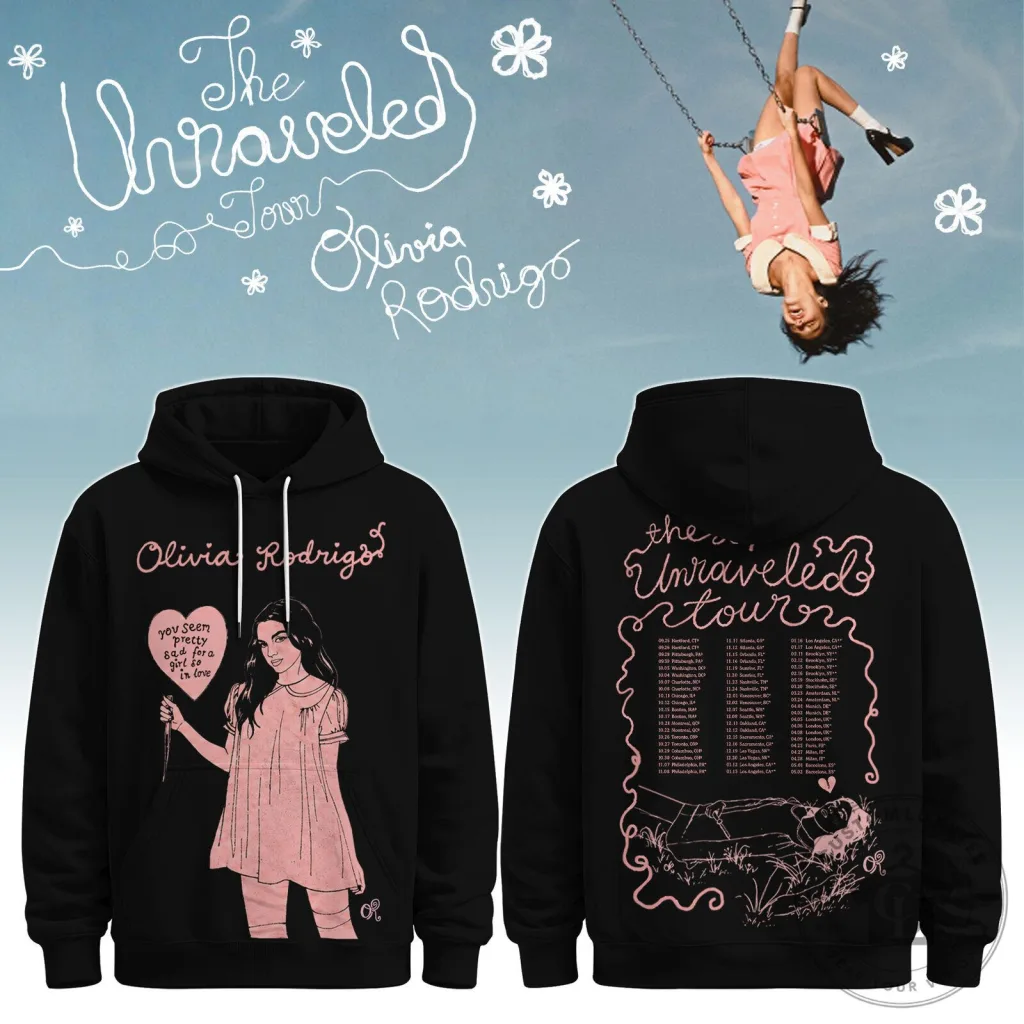 Olivia Rodrigo The Unraveled Tour Black Pullover Hoodie with Tour Dates Olivia Rodrigo The Unraveled Tour Black Pullover Hoodie with Tour Dates