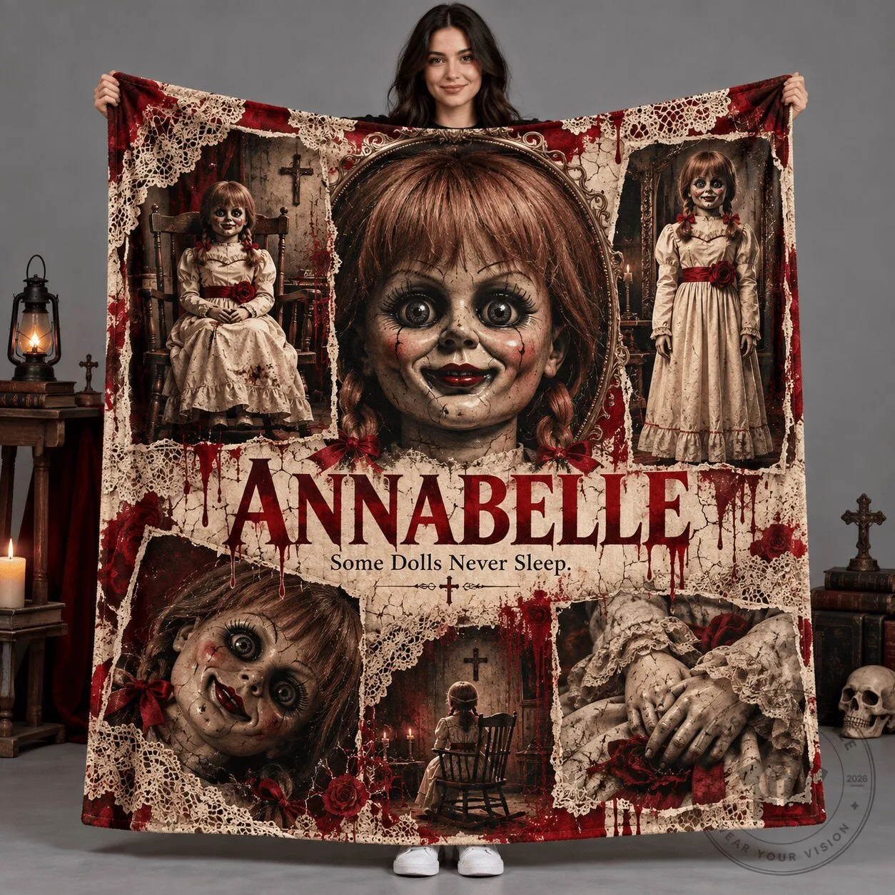 Annabelle Horror Movie Character Portrait Halloween Fleece Blanket