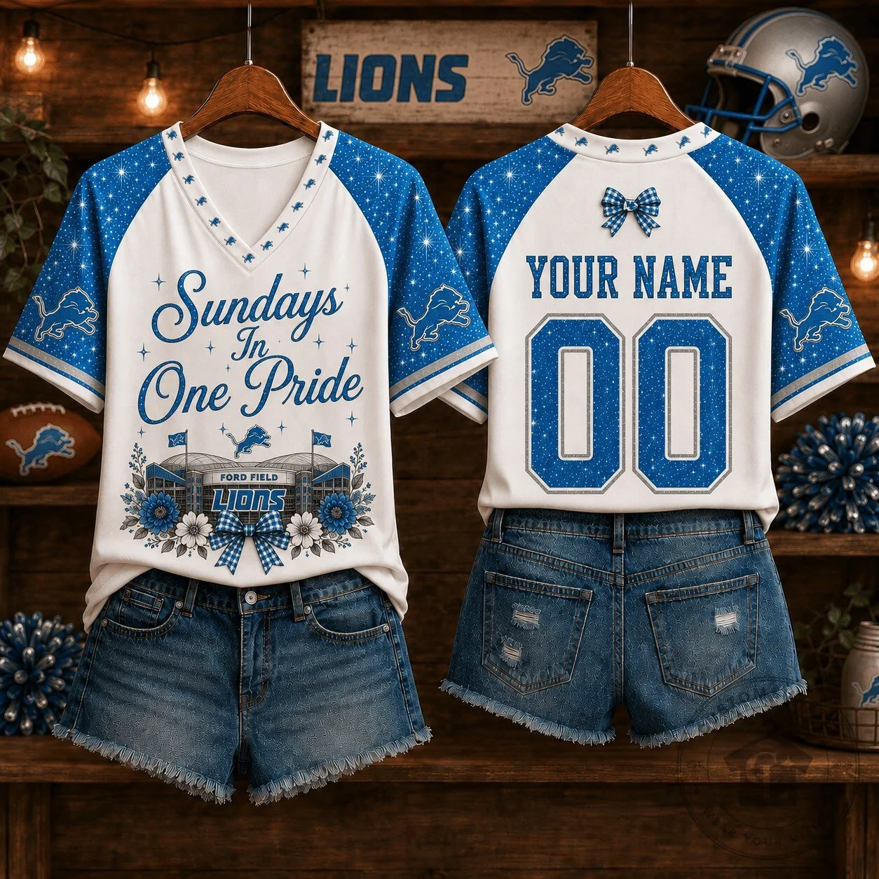 Detroit Lions Fan Sundays In One Pride V-Neck T-Shirt