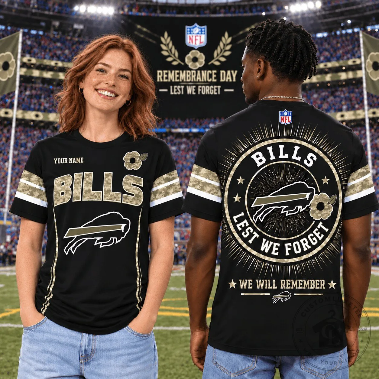 Buffalo Bills Shirt Lest We Forget Remembrance Day We Will Remember T-Shirt