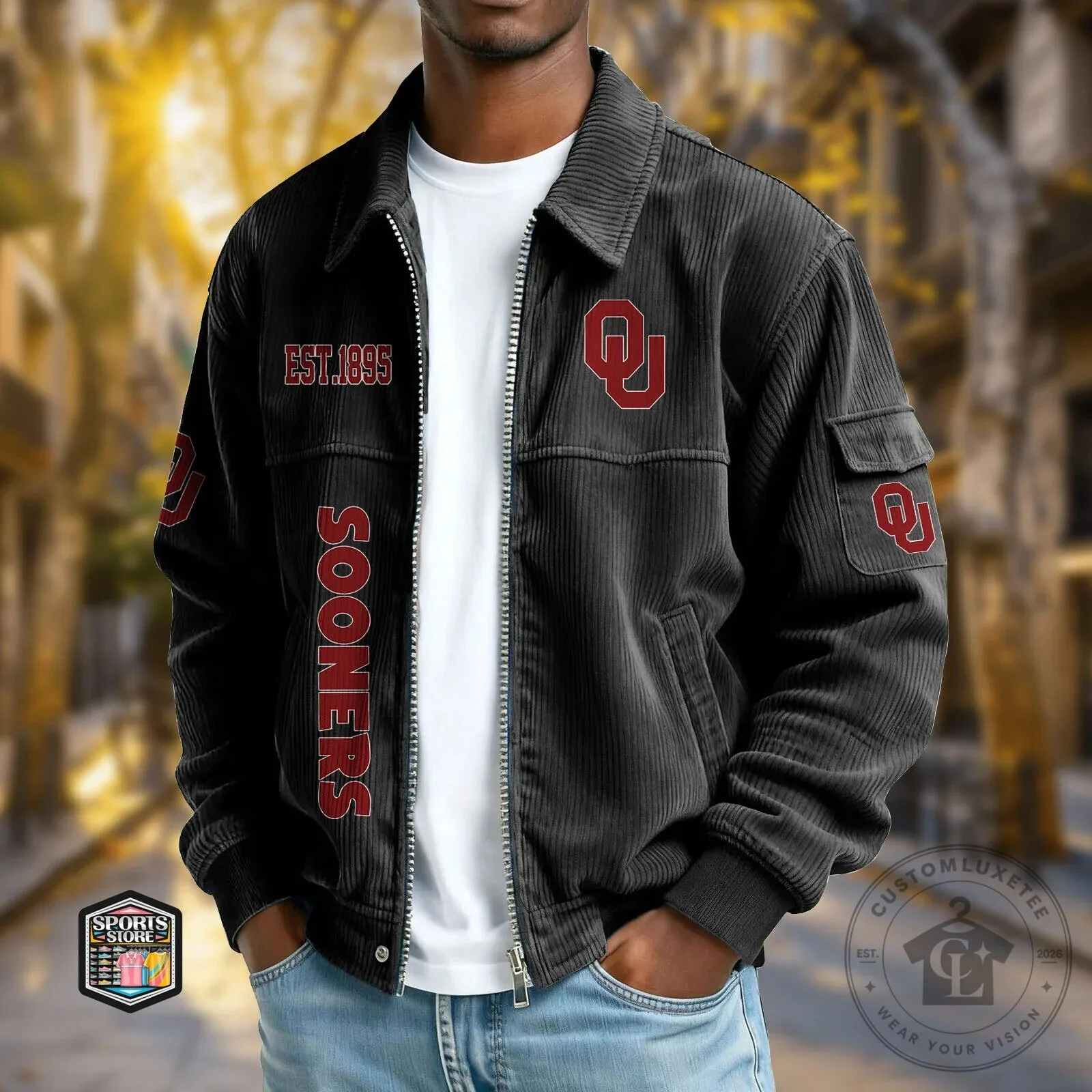 Oklahoma Sooners University Corduroy Bomber Jacket