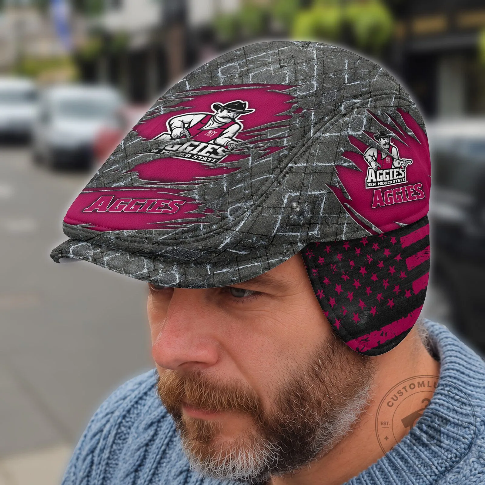 NCAA Flat Cap featuring Foldable Ear Flaps for New Mexico State Aggies
