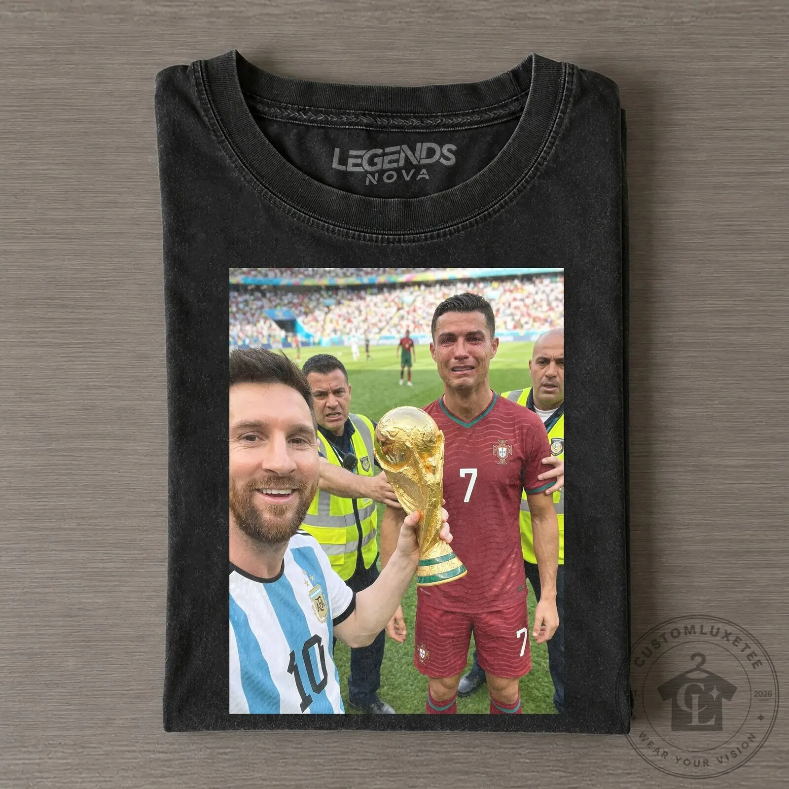 Cristiano Ronaldo Lionel Messi World Cup Champions Funny Photo T-Shirt