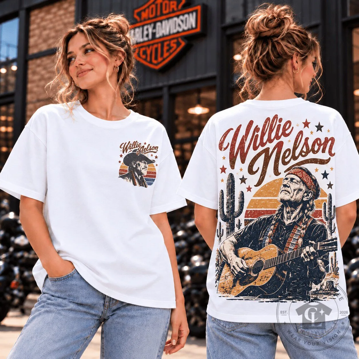 Willie Nelson Desert Sunset Country Music Legend Graphic T-Shirt
