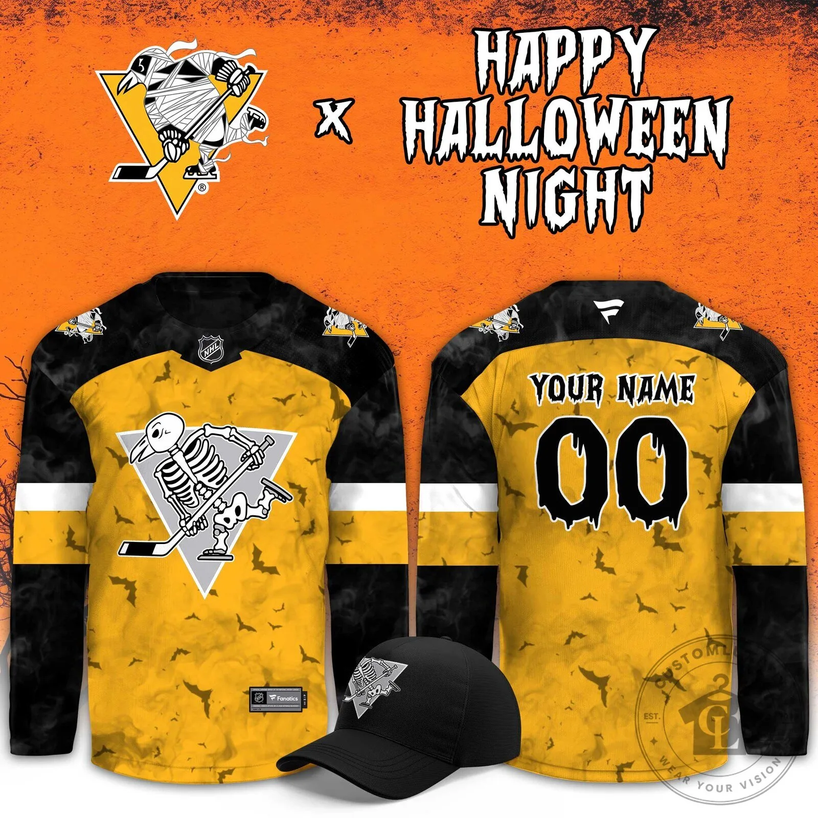 Pittsburgh Penguins Happy Halloween Night Personalized Hockey Jersey