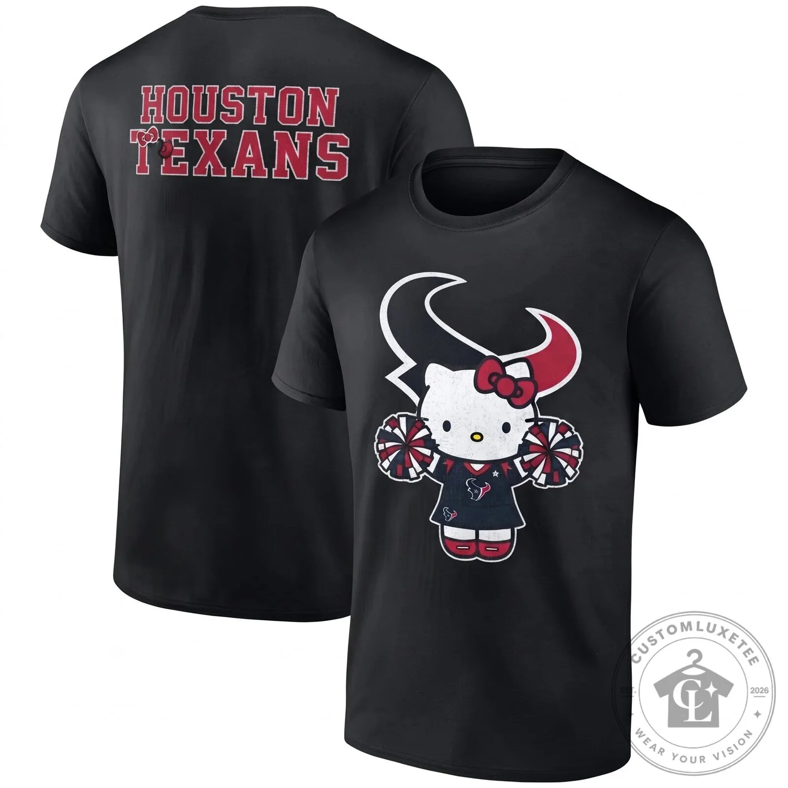 Houston Texans Hello Kitty Cheerleader Black Unisex T-Shirt