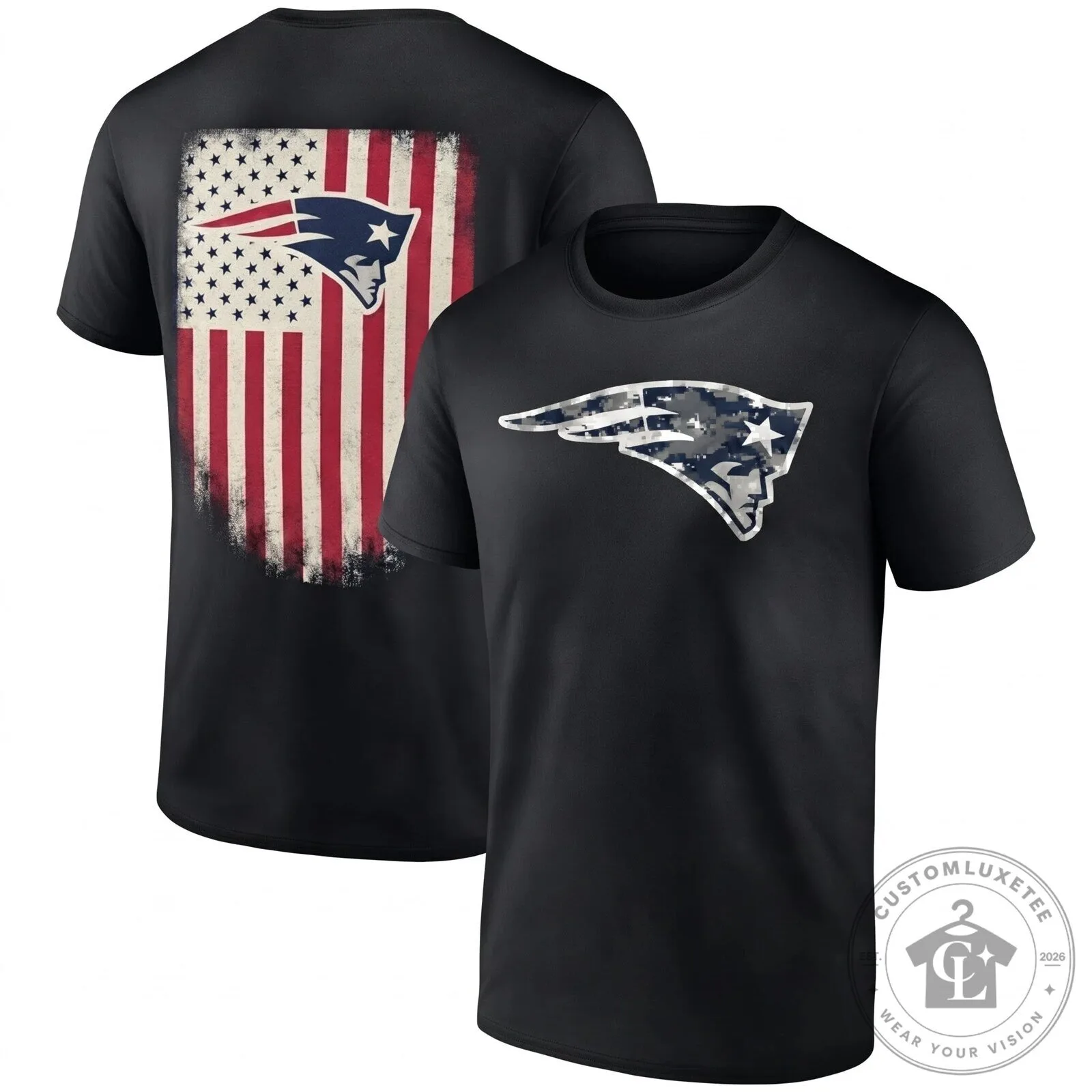 New England Patriots Salute To Service Distressed Flag Black T-Shirt