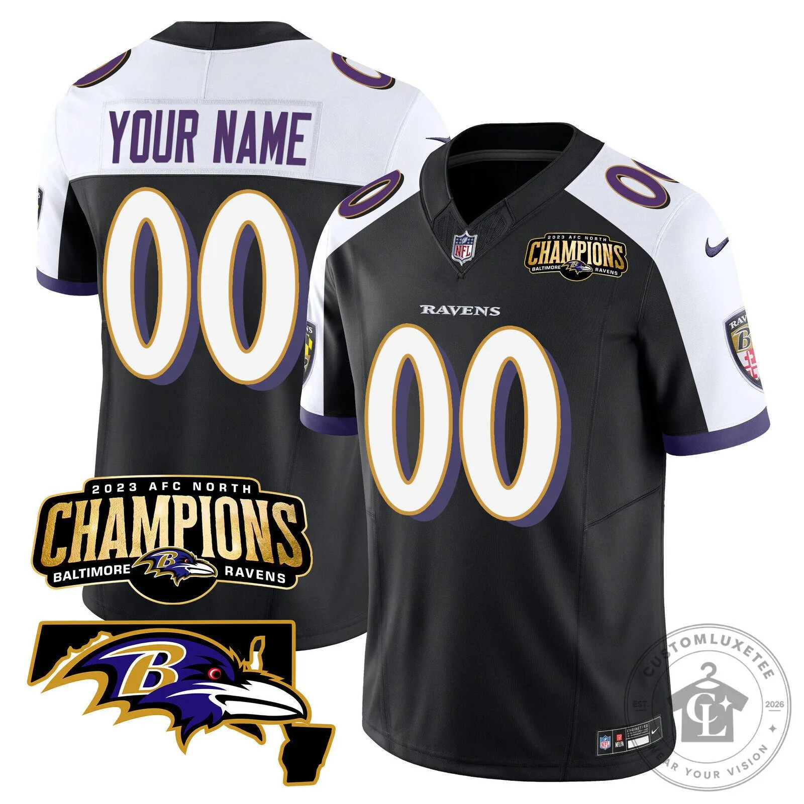 Custom Football Jersey for Baltimore Ravens 2023 AFC North Champions