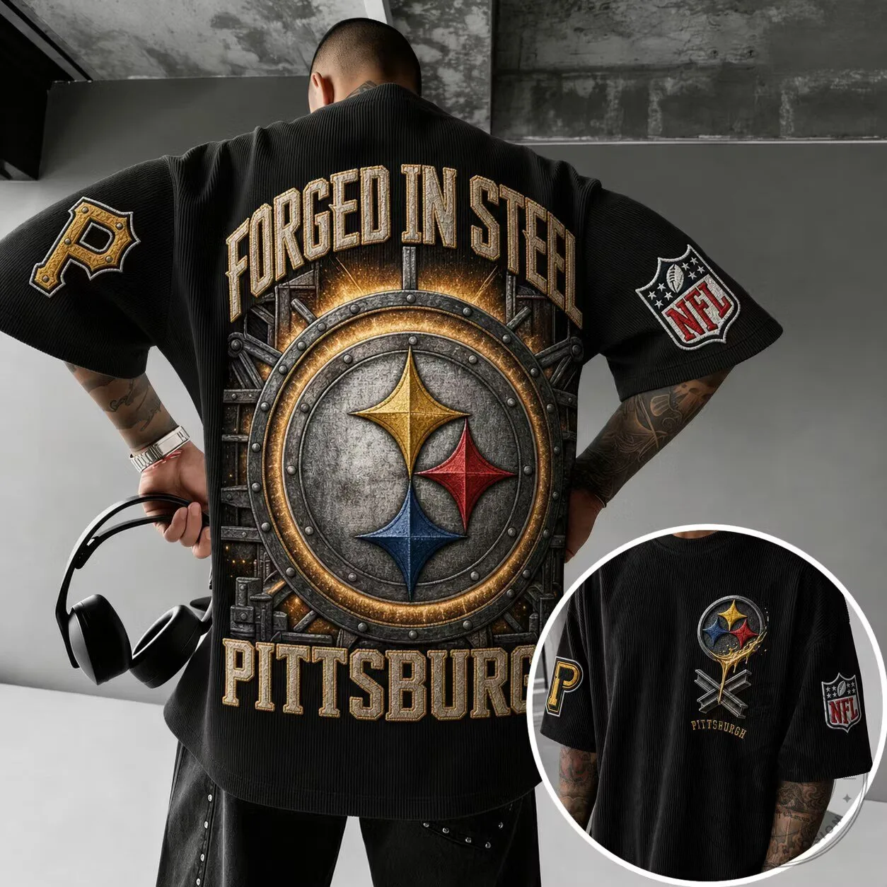 Pittsburgh Football Forged in Steel Vintage Black Hawaiian Shirt