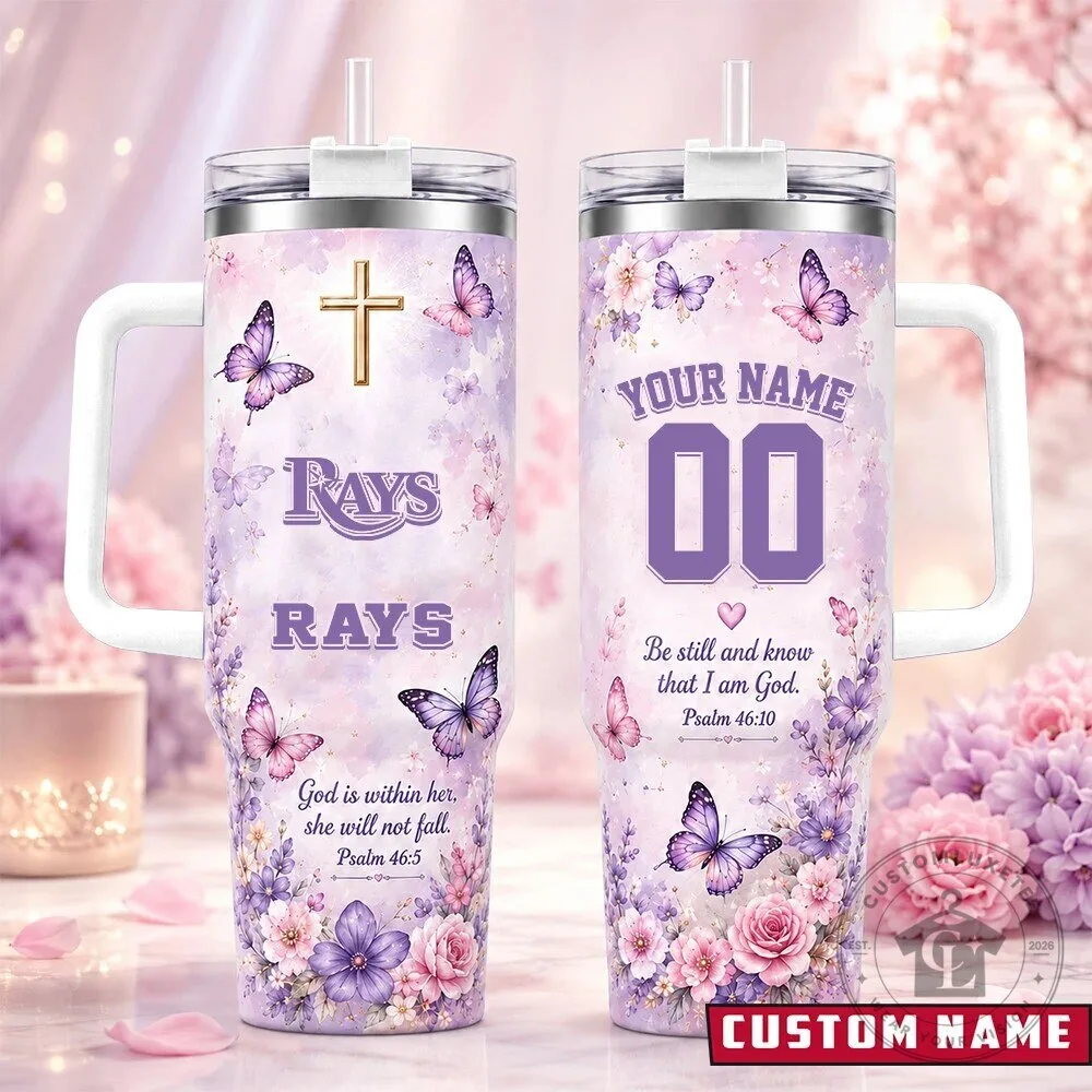 Personalized Rays Baseball Butterflies and Flowers Christian Bible Verse Tumbler