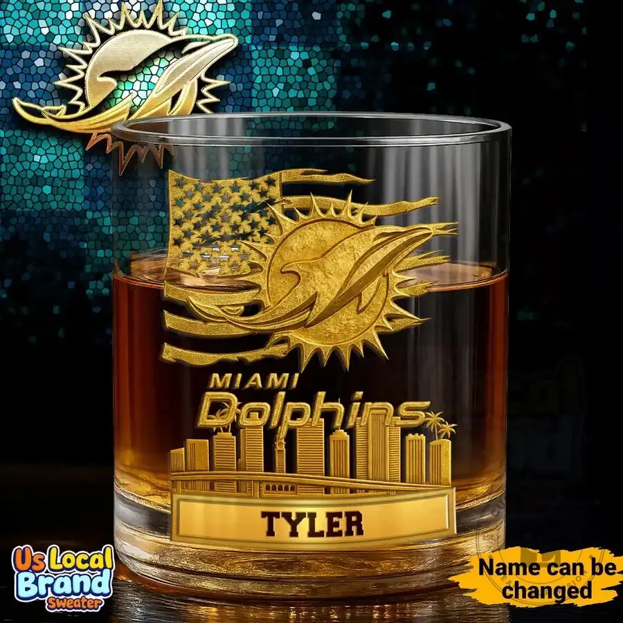 Miami Dolphins National Football League Personalized Whiskey Drinking Glass