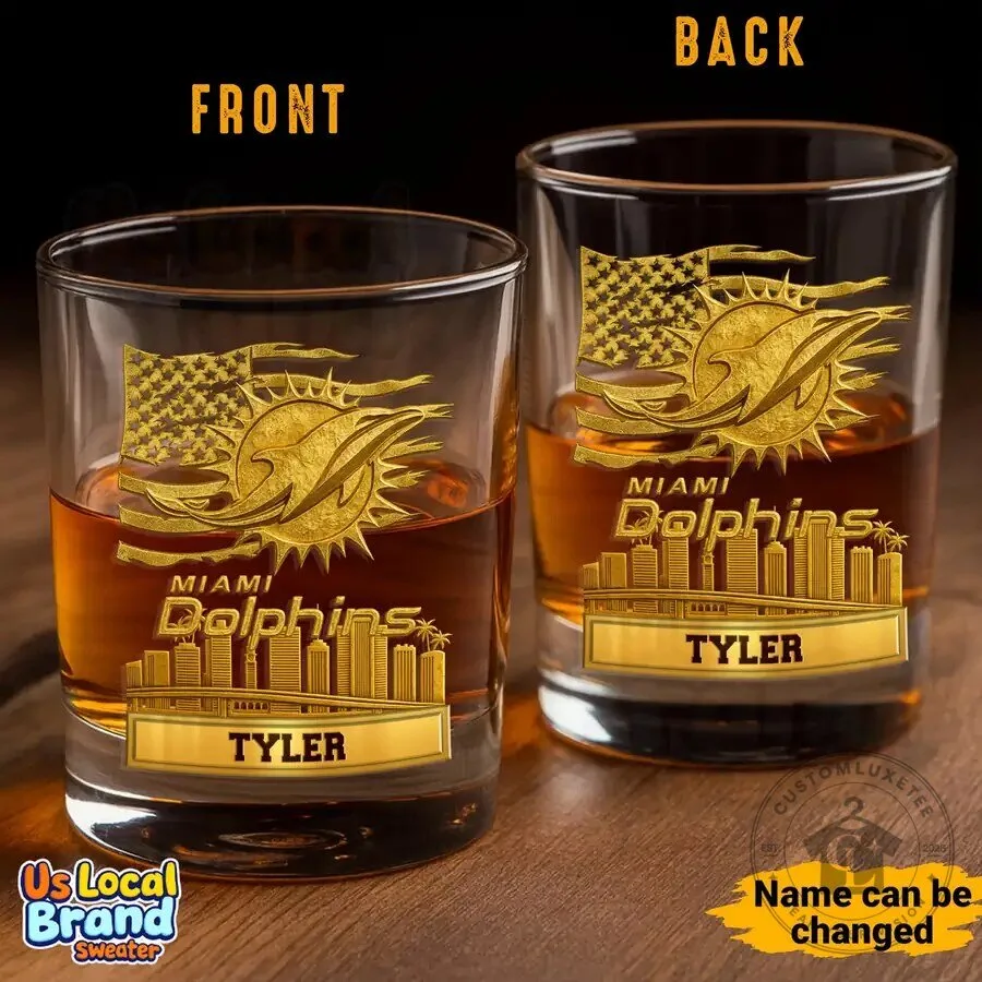 Miami Dolphins National Football League Personalized Whiskey Drinking Glass 4 Miami Dolphins National Football League Personalized Whiskey Drinking Glass