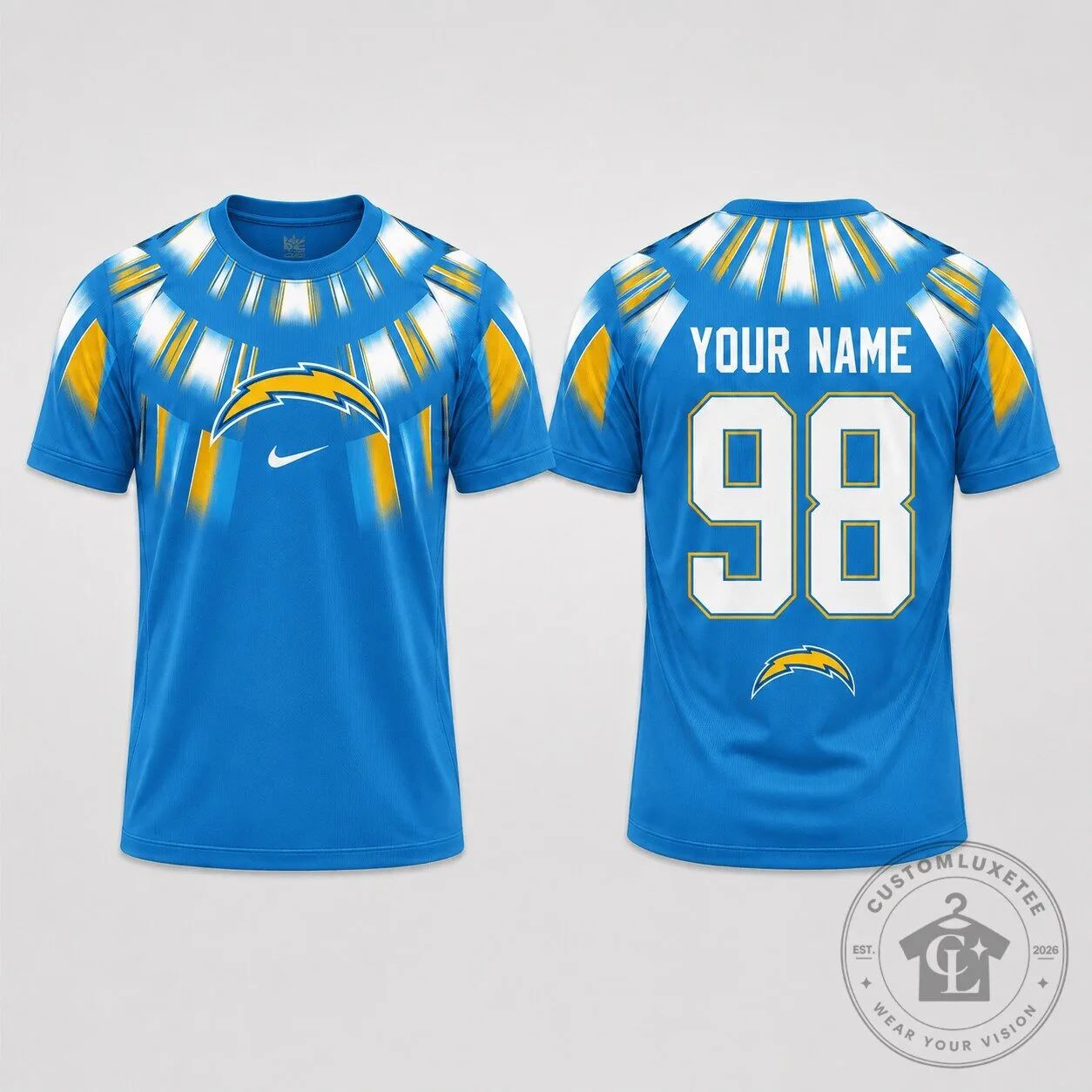 Los Angeles Chargers Custom Name and Number Performance T-Shirt