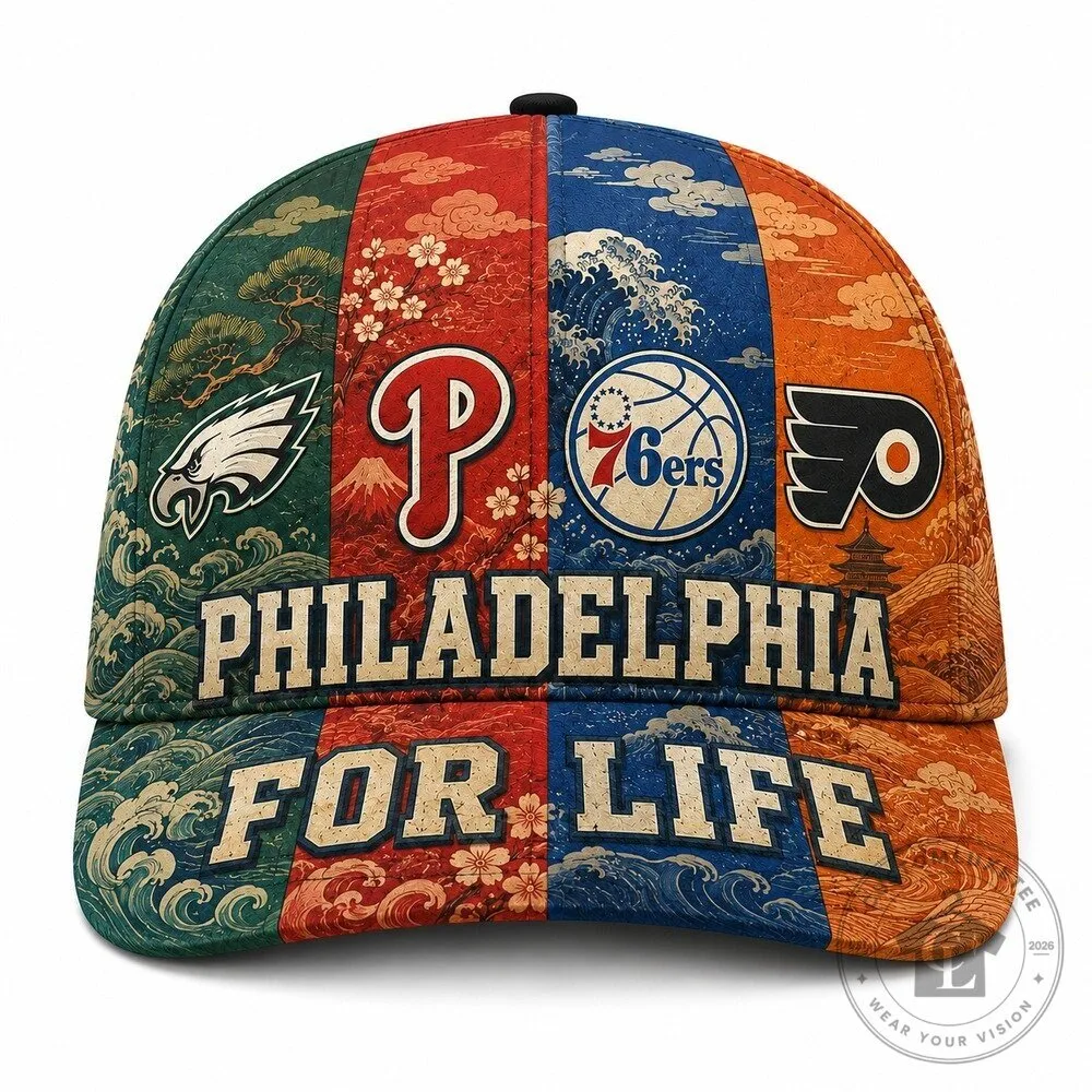Philadelphia Sports Teams For Life Japanese Wave Art Classic Baseball Cap Hat